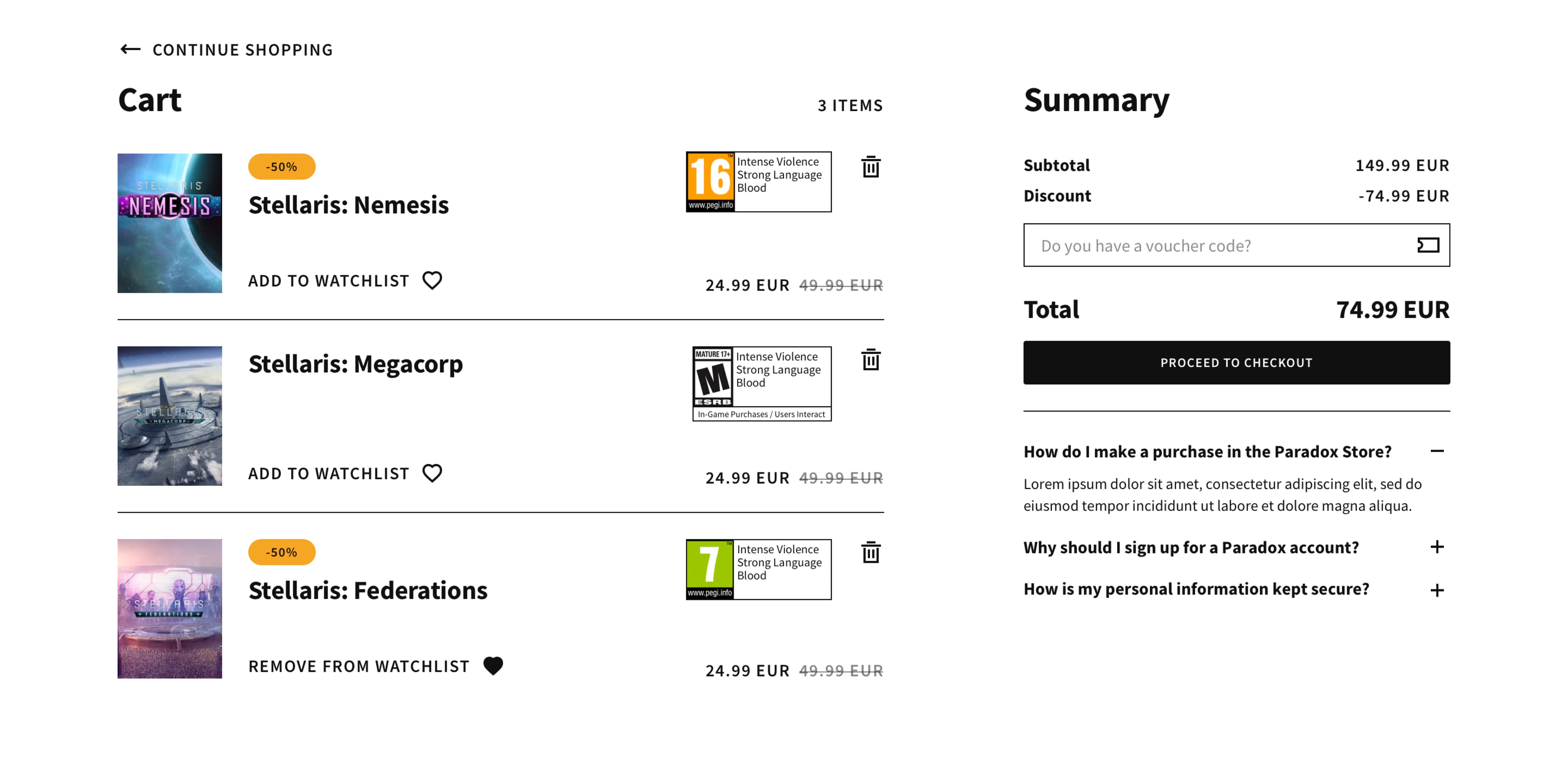 Paradox Interactive cart Paradox Interactive cart